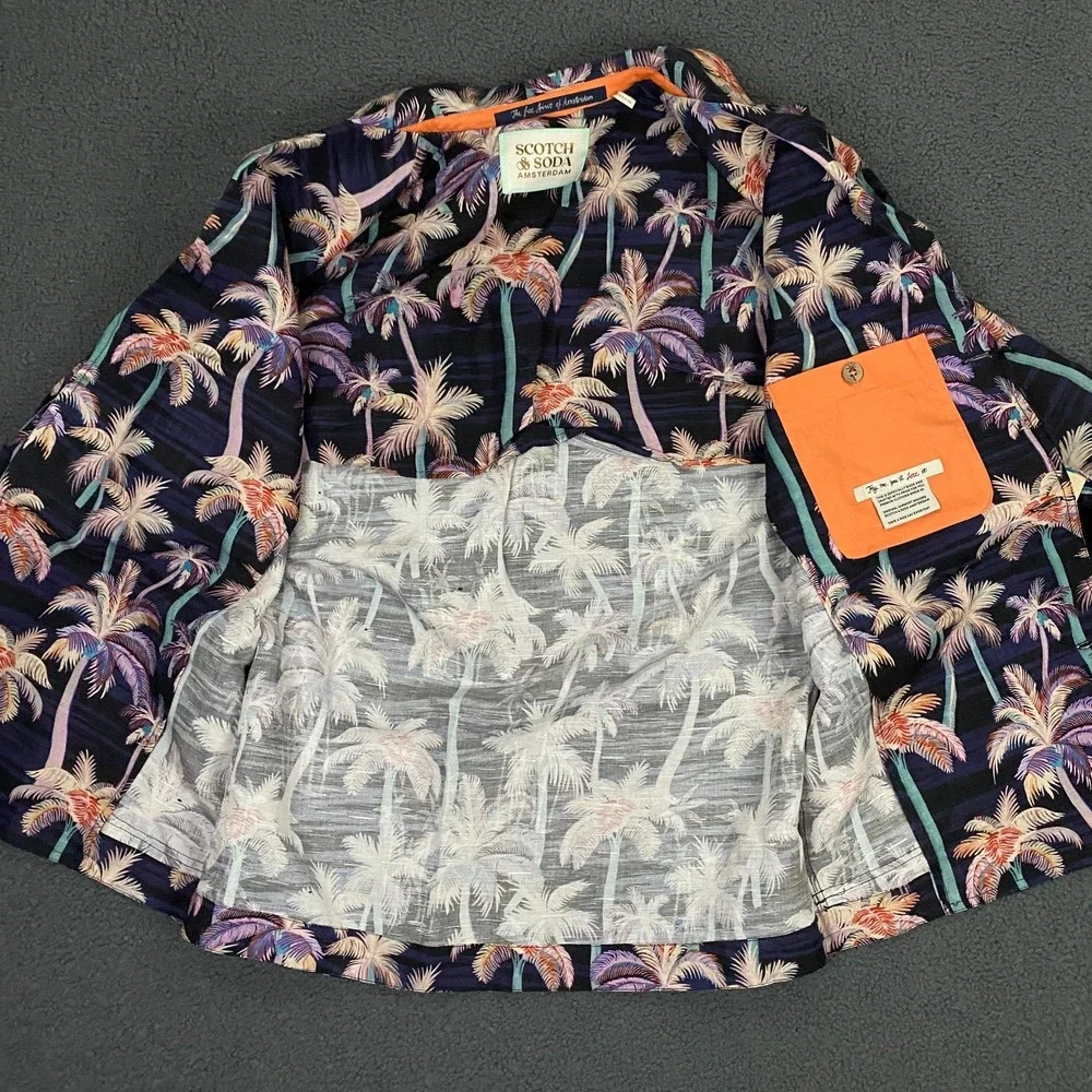 Scotch & Soda Colourful Palm Tree Lightweight Jacket size Medium Linen Half Line